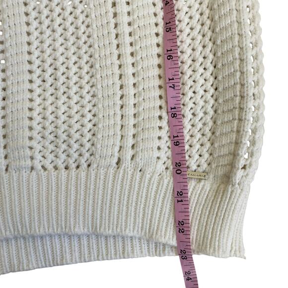 T TAHARI Women's Open Knit Cotton Blend Crewneck Sweater Chunky Knit Fisherman - Picture 14 of 16